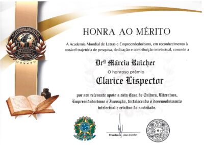 Certificado de Honra ao Mérito - Prêmio Clarice Lispector